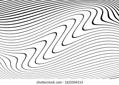Wavy lines for digital wallpaper design. Fantasy style. Abstract motion light effect. B&W wallpaper vector. Technology background. Psychedelic pattern. Cover design template. Abstract digital wave.