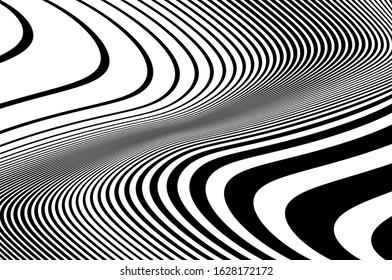 Wavy lines for digital wallpaper design. Fantasy style. Abstract motion light effect. B&W wallpaper vector. Technology background. Psychedelic pattern. Cover design template. Abstract digital wave.
