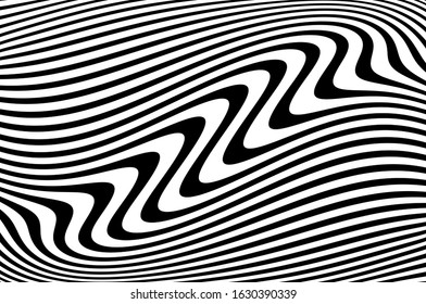 Wavy lines for digital wallpaper design. Fantasy style. Abstract motion light effect. B&W wallpaper vector. Technology background. Psychedelic pattern. Cover design template. Abstract digital wave.