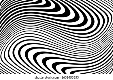 Wavy lines for digital wallpaper design. Fantasy style. Abstract motion light effect. B&W wallpaper vector. Technology background. Psychedelic pattern. Cover design template. Abstract digital wave.