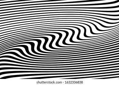 Wavy lines for digital wallpaper design. Fantasy style. Abstract motion light effect. B&W wallpaper vector. Technology background. Psychedelic pattern. Cover design template. Abstract digital wave.