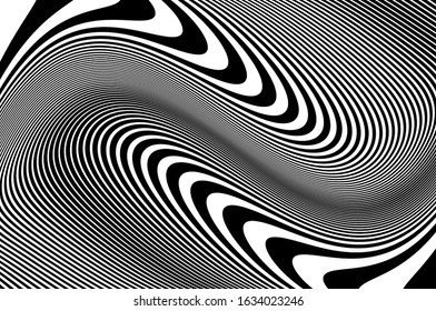 Wavy lines for digital wallpaper design. Fantasy style. Abstract motion light effect. B&W wallpaper vector. Technology background. Psychedelic pattern. Cover design template. Abstract digital wave.
