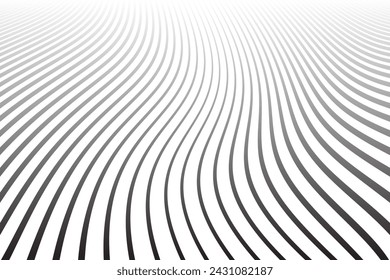 Wavy Lines in Diminishing Perspective. Abstract Textured Background. Vector Art.