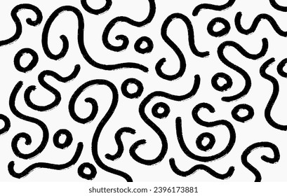Wavy lines doodle texture. Abstract brush background. Creative minimalist style art with black ink. Simple scribble backdrop isolated on white.