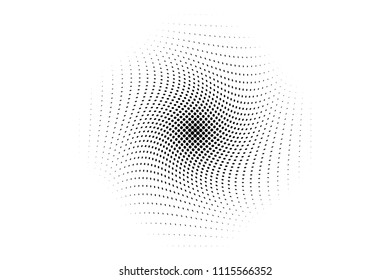 Wavy lines with dots, halftone pattern. Futuristic panel. Minimalistic design. Vector illustration. Retro background, pop art style. Dotted backdrop Digital gradient