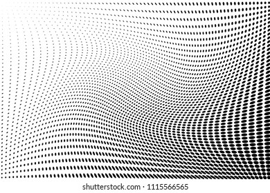 Wavy lines with dots, halftone pattern. Futuristic panel. Minimalistic design. Vector illustration. Retro background, pop art style. Dotted backdrop Digital gradient