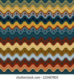 Wavy lines and dots seamless pattern, vector background.