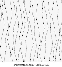 Wavy lines with dots seamless vector background pattern.