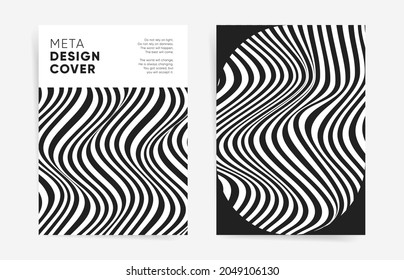 Wavy lines geometric cover design template. Vector A4 vertical orientation. Layout for book cover, poster, banner, placard, brochure, annual report, presentation, flyer. Black white monochrome covers.