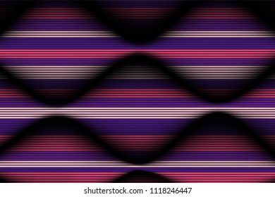 Wavy Lines with Gradient. Trendy Abstract Background with a Distorted Striped Surface. Futuristic Template with Effect of Volume and Movement. Flow. Wavy 3D Abstraction with Distorted Vector Stripes.