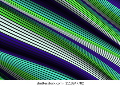 Wavy Lines with Gradient. Trendy Abstract Background with a Distorted Striped Surface. Futuristic Template with Effect of Volume and Movement. Flow. Wavy 3D Abstraction with Distorted Vector Stripes.