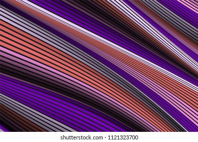 Wavy Lines with Gradient. Trendy Abstract Background with a Distorted Striped Surface. Futuristic Template with Effect of Volume and Movement. Flow. Wavy 3D Abstraction with Distorted Vector Stripes.