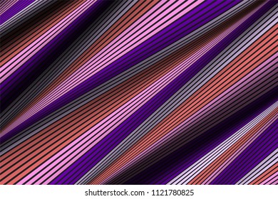Wavy Lines with Gradient. Trendy Abstract Background with a Distorted Striped Surface. Futuristic Template with Effect of Volume and Movement. Flow. Wavy 3D Abstraction with Distorted Vector Stripes.