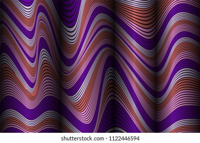 Wavy Lines with Gradient. Trendy Abstract Background with a Distorted Striped Surface. Futuristic Template with Effect of Volume and Movement. Flow. Wavy 3D Abstraction with Distorted Vector Stripes.