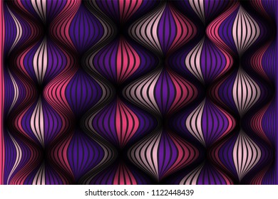 Wavy Lines with Gradient. Trendy Abstract Background with a Distorted Striped Surface. Futuristic Template with Effect of Volume and Movement. Flow. Wavy 3D Abstraction with Distorted Vector Stripes.