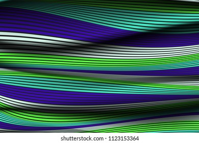 Wavy Lines with Gradient. Trendy Abstract Background with a Distorted Striped Surface. Futuristic Template with Effect of Volume and Movement. Flow. Wavy 3D Abstraction with Distorted Vector Stripes.