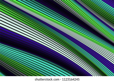 Wavy Lines with Gradient. Trendy Abstract Background with a Distorted Striped Surface. Futuristic Template with Effect of Volume and Movement. Flow. Wavy 3D Abstraction with Distorted Vector Stripes.