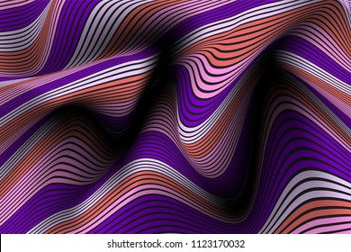 Wavy Lines with Gradient. Trendy Abstract Background with a Distorted Striped Surface. Futuristic Template with Effect of Volume and Movement. Flow. Wavy 3D Abstraction with Distorted Vector Stripes.