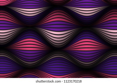 Wavy Lines with Gradient. Trendy Abstract Background with a Distorted Striped Surface. Futuristic Template with Effect of Volume and Movement. Flow. Wavy 3D Abstraction with Distorted Vector Stripes.
