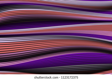 Wavy Lines with Gradient. Trendy Abstract Background with a Distorted Striped Surface. Futuristic Template with Effect of Volume and Movement. Flow. Wavy 3D Abstraction with Distorted Vector Stripes.