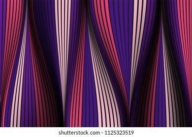 Wavy Lines with Gradient. Trendy Abstract Background with a Distorted Striped Surface. Futuristic Template with Effect of Volume and Movement. Flow. Wavy 3D Abstraction with Distorted Vector Stripes.
