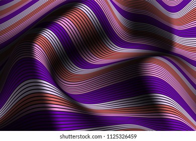 Wavy Lines with Gradient. Trendy Abstract Background with a Distorted Striped Surface. Futuristic Template with Effect of Volume and Movement. Flow. Wavy 3D Abstraction with Distorted Vector Stripes.