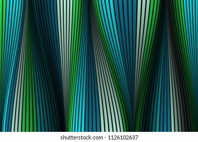 Wavy Lines with Gradient. Trendy Abstract Background with a Distorted Striped Surface. Futuristic Template with Effect of Volume and Movement. Flow. Wavy 3D Abstraction with Distorted Vector Stripes.