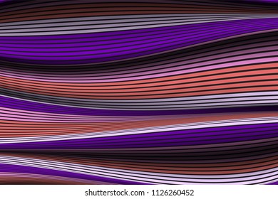 Wavy Lines with Gradient. Trendy Abstract Background with a Distorted Striped Surface. Futuristic Template with Effect of Volume and Movement. Flow. Wavy 3D Abstraction with Distorted Vector Stripes.