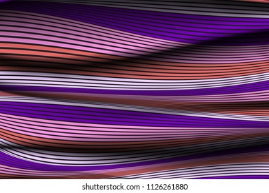 Wavy Lines with Gradient. Trendy Abstract Background with a Distorted Striped Surface. Futuristic Template with Effect of Volume and Movement. Flow. Wavy 3D Abstraction with Distorted Vector Stripes.