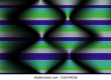 Wavy Lines with Gradient. Trendy Abstract Background with a Distorted Striped Surface. Futuristic Template with Effect of Volume and Movement. Flow. Wavy 3D Abstraction with Distorted Vector Stripes.