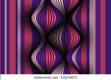 Wavy Lines with Gradient. Trendy Abstract Background with a Distorted Striped Surface. Futuristic Template with Effect of Volume and Movement. Flow. Wavy 3D Abstraction with Distorted Vector Stripes.