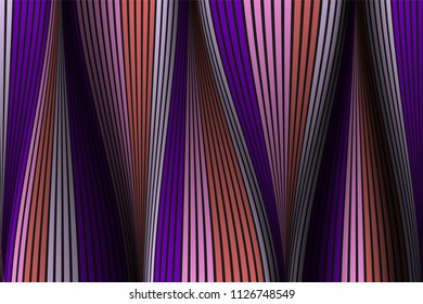 Wavy Lines with Gradient. Trendy Abstract Background with a Distorted Striped Surface. Futuristic Template with Effect of Volume and Movement. Flow. Wavy 3D Abstraction with Distorted Vector Stripes.