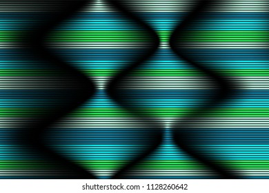 Wavy Lines with Gradient. Trendy Abstract Background with a Distorted Striped Surface. Futuristic Template with Effect of Volume and Movement. Flow. Wavy 3D Abstraction with Distorted Vector Stripes.