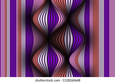 Wavy Lines with Gradient. Trendy Abstract Background with a Distorted Striped Surface. Futuristic Template with Effect of Volume and Movement. Flow. Wavy 3D Abstraction with Distorted Vector Stripes.