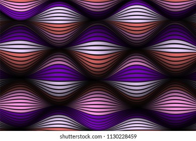 Wavy Lines with Gradient. Trendy Abstract Background with a Distorted Striped Surface. Futuristic Template with Effect of Volume and Movement. Flow. Wavy 3D Abstraction with Distorted Vector Stripes.