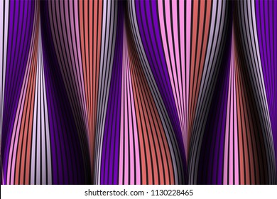 Wavy Lines with Gradient. Trendy Abstract Background with a Distorted Striped Surface. Futuristic Template with Effect of Volume and Movement. Flow. Wavy 3D Abstraction with Distorted Vector Stripes.