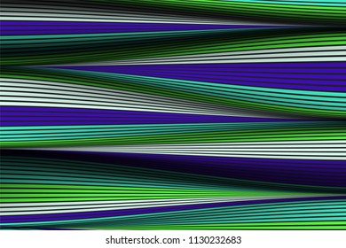 Wavy Lines with Gradient. Trendy Abstract Background with a Distorted Striped Surface. Futuristic Template with Effect of Volume and Movement. Flow. Wavy 3D Abstraction with Distorted Vector Stripes.