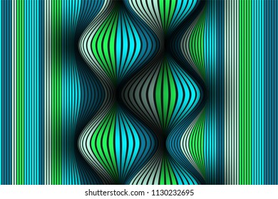 Wavy Lines with Gradient. Trendy Abstract Background with a Distorted Striped Surface. Futuristic Template with Effect of Volume and Movement. Flow. Wavy 3D Abstraction with Distorted Vector Stripes.