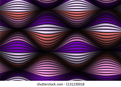 Wavy Lines with Gradient. Trendy Abstract Background with a Distorted Striped Surface. Futuristic Template with Effect of Volume and Movement. Flow. Wavy 3D Abstraction with Distorted Vector Stripes.