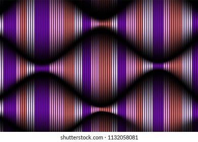 Wavy Lines with Gradient. Trendy Abstract Background with a Distorted Striped Surface. Futuristic Template with Effect of Volume and Movement. Flow. Wavy 3D Abstraction with Distorted Vector Stripes.