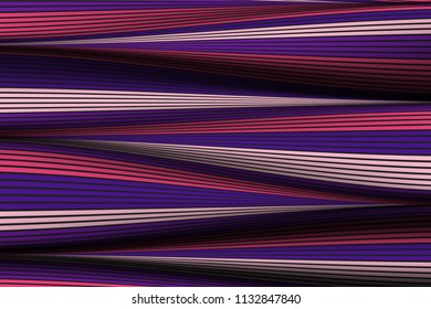 Wavy Lines with Gradient. Trendy Abstract Background with a Distorted Striped Surface. Futuristic Template with Effect of Volume and Movement. Flow. Wavy 3D Abstraction with Distorted Vector Stripes.