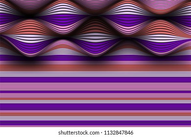 Wavy Lines with Gradient. Trendy Abstract Background with a Distorted Striped Surface. Futuristic Template with Effect of Volume and Movement. Flow. Wavy 3D Abstraction with Distorted Vector Stripes.