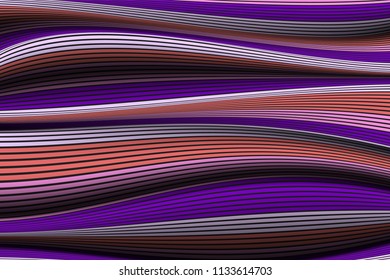 Wavy Lines with Gradient. Trendy Abstract Background with a Distorted Striped Surface. Futuristic Template with Effect of Volume and Movement. Flow. Wavy 3D Abstraction with Distorted Vector Stripes.