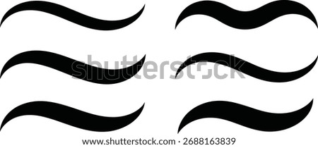 Wavy lines graphic elements black vector tilde design set collection
