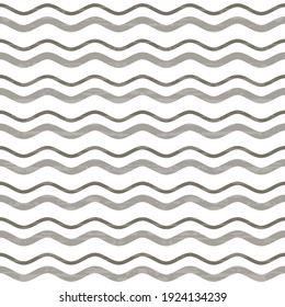 Wavy lines of gray shades of different widths on a white background with an old vintage texture. Beautiful seamless illustration for textiles, surfaces, fabrics, paper.