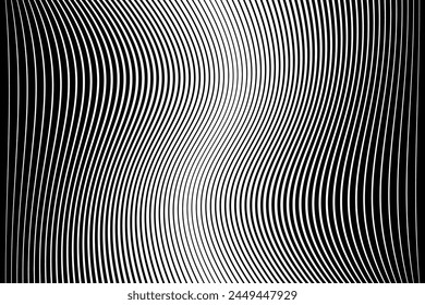 Wavy Lines Halftone Pattern. Abstract Textured Black and White Background. Vector Art.