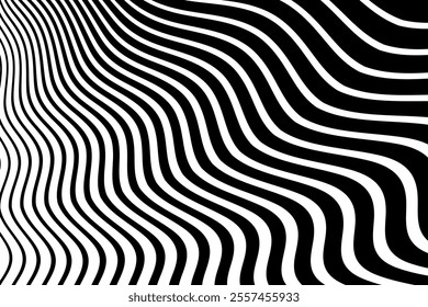 Wavy Lines Halftone Pattern.  Abstract Black and White Textured Background. Vector Art.