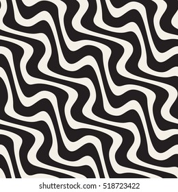 Wavy Lines Hand Drawn Pattern. Abstract Geometric Background Design. Vector Seamless Black and White Pattern.