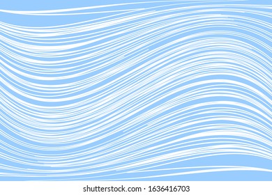 Wavy lines hand drawn texture. Abstract blue and white background. Vector art.
