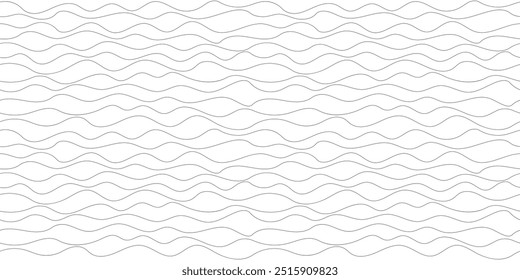 Wavy lines, light gray texture, vector drawing of waves on the sea, ripples, seamless border